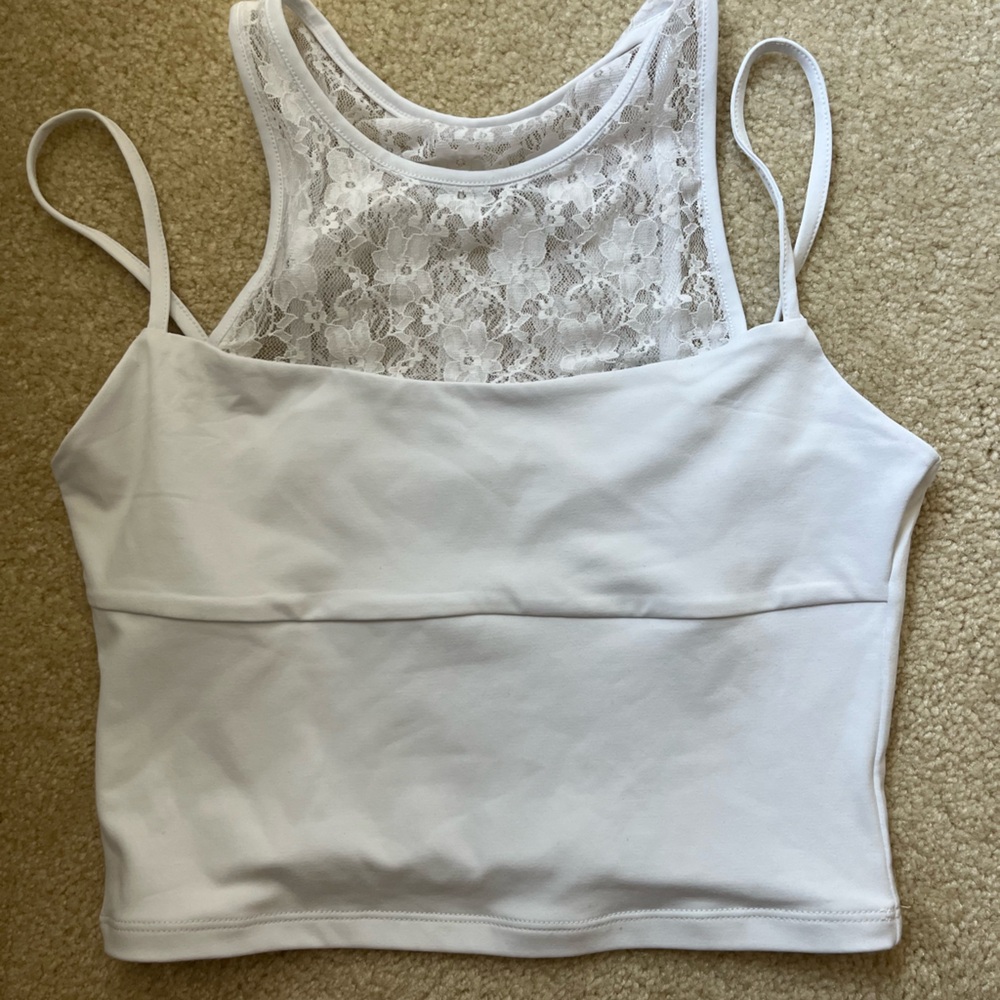 Trendy white and black tank top with lace